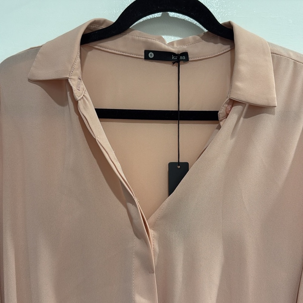 Krisa Drape Button Front Mini Dress in Blush Size Small - Picture 5 of 11